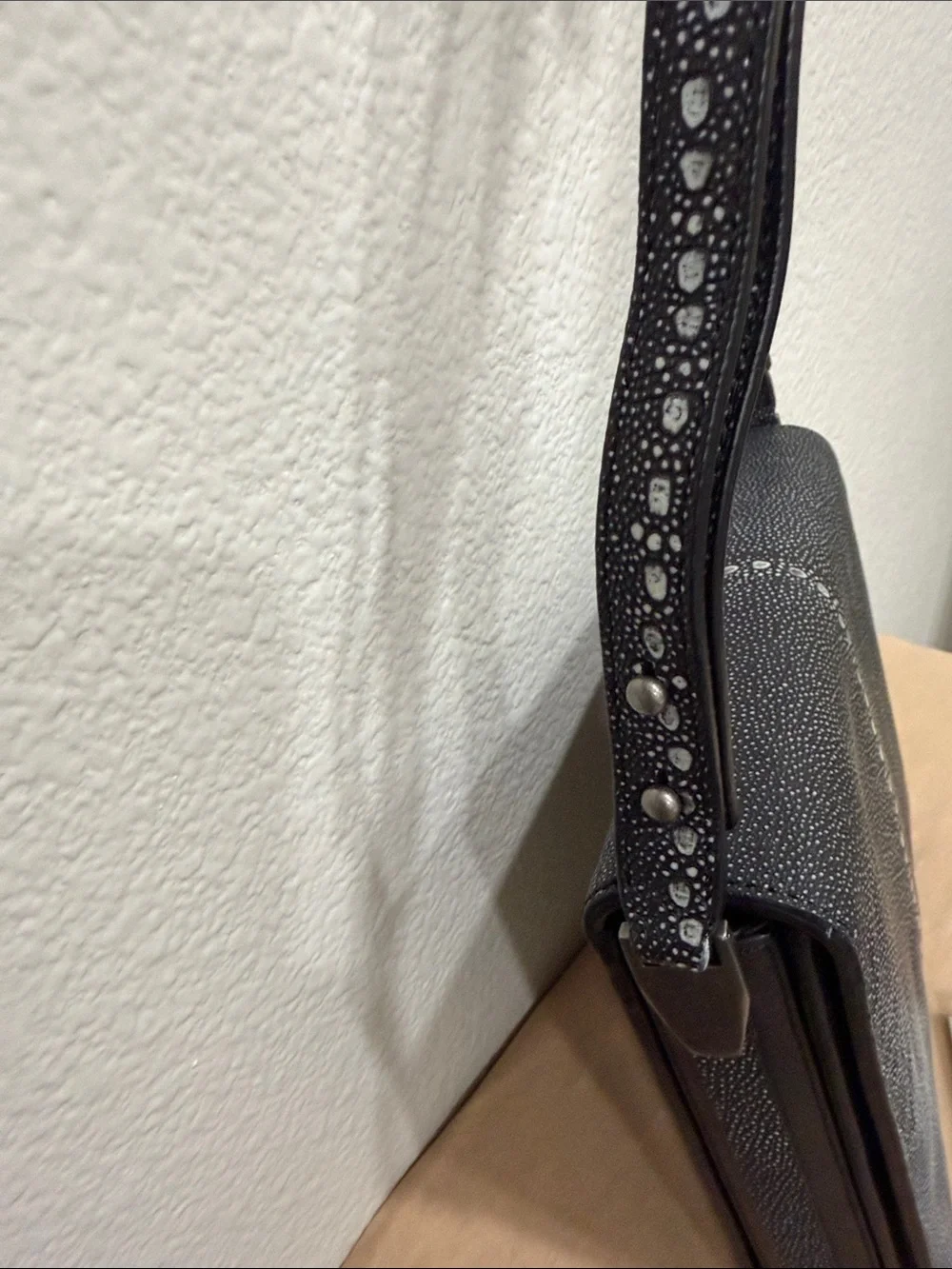 LOEFFLER RANDALL  Black Textured Crossbody sharkskin print. STUNNING!